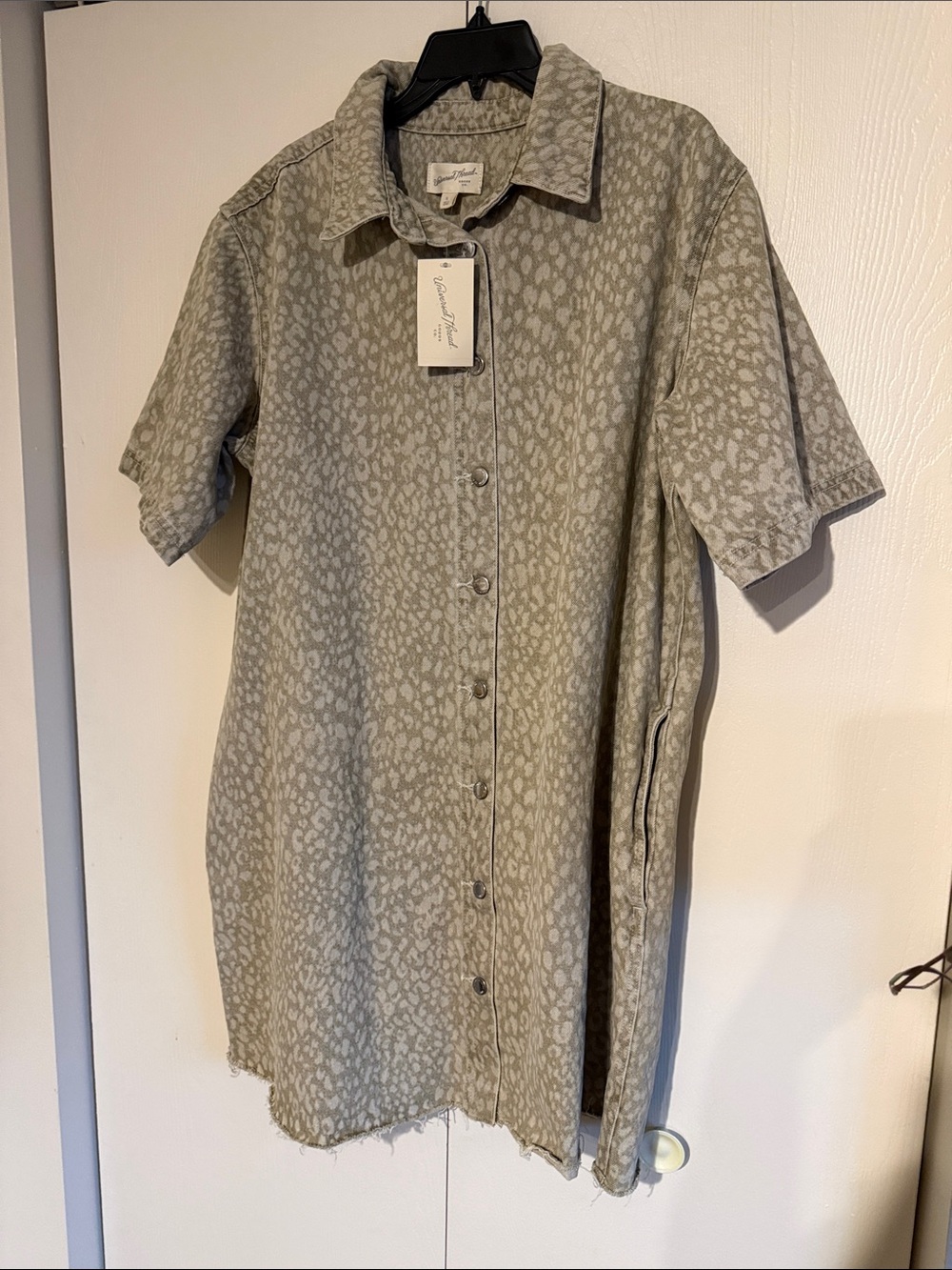 Universal Thread Taupe Animal-Print Jean Shirt Midi Dress